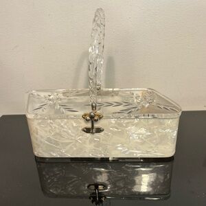 Vintage Lucite Handle Basket Purse in Iridescent Pearl